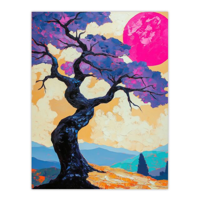"Artery8 Jacaranda Purple Flower Tree Sunset Landscape Wall Art Print - Size: W24"" x H32""" - image 1