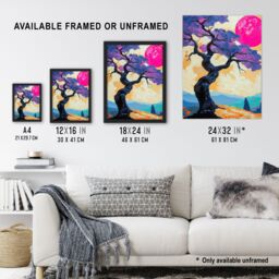 "Artery8 Jacaranda Purple Flower Tree Sunset Landscape Wall Art Print - Size: W24"" x H32""" - thumbnail 3