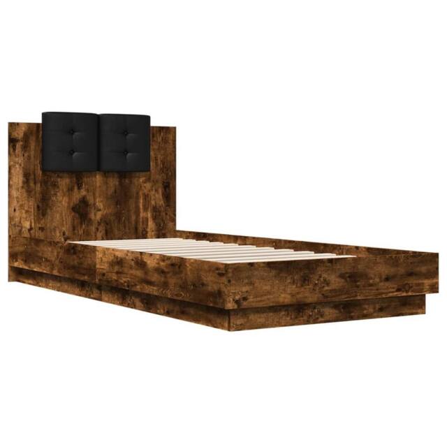Berkfield Home Durable Bed Frame with LED without Mattress Smoked Oak 90x200 cm in Brown - image 1
