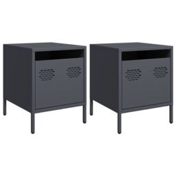 Berkfield Home Bedside Cabinets¬†2 pcs Anthracite 35x39x43.5 cm Steel in Black - thumbnail 2