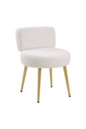 Garden Sanctuary Cream Faux Fur Vanity Stool Chair with Metal Legs