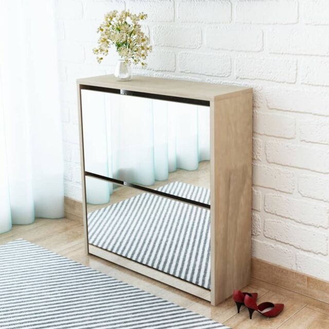 Berkfield Home Shoe Cabinet 2-Layer Mirror Oak 63x17x67 cm in Brown - Size: 63 x 17 x 67 cm - image 1