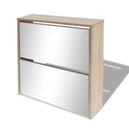 Berkfield Home Shoe Cabinet 2-Layer Mirror Oak 63x17x67 cm in Brown - Size: 63 x 17 x 67 cm - thumbnail 3