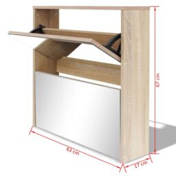 Berkfield Home Shoe Cabinet 2-Layer Mirror Oak 63x17x67 cm in Brown - Size: 63 x 17 x 67 cm - thumbnail 6