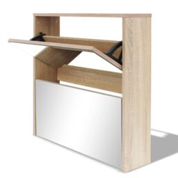 Berkfield Home Shoe Cabinet 2-Layer Mirror Oak 63x17x67 cm in Brown - Size: 63 x 17 x 67 cm - thumbnail 2