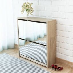 Berkfield Home Shoe Cabinet 2-Layer Mirror Oak 63x17x67 cm in Brown - Size: 63 x 17 x 67 cm