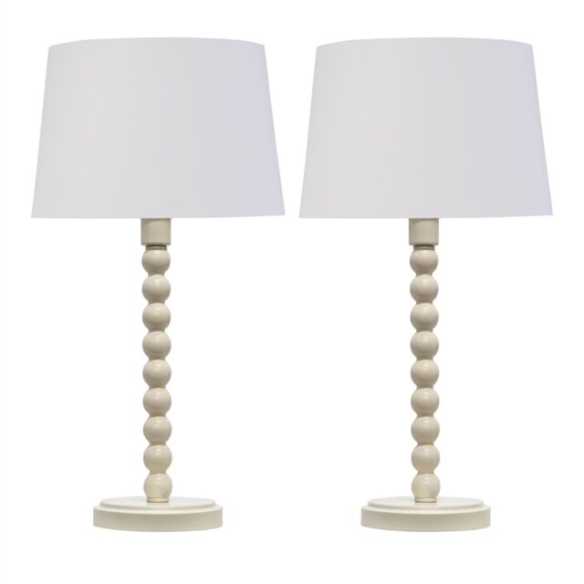First Choice Lighting Set of 2 Bobbin - Ivory Lamps with White & Gold Shades - image 1