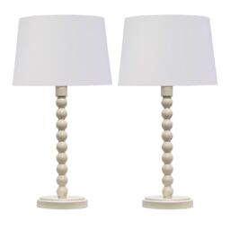 First Choice Lighting Set of 2 Bobbin - Ivory Lamps with White & Gold Shades - thumbnail 1