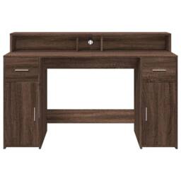 Berkfield Home Soft Desk with LED Lights Brown Oak 140x55x91 cm Engineered Wood - Size: 140 x 55 x 91 cm - thumbnail 6