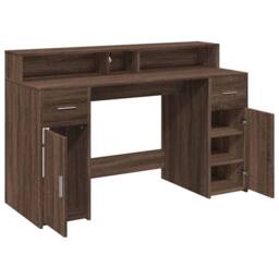 Berkfield Home Soft Desk with LED Lights Brown Oak 140x55x91 cm Engineered Wood - Size: 140 x 55 x 91 cm - thumbnail 9