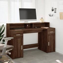 Berkfield Home Soft Desk with LED Lights Brown Oak 140x55x91 cm Engineered Wood - Size: 140 x 55 x 91 cm - thumbnail 4