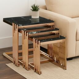Orsina Durable Design Set Of 3 Square Nesting Tables, Luxurious Small Side Table By Couch, Functional Bedside Table in Gold