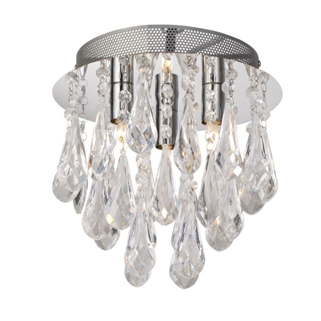 Lighting Collection 3Lt Ceiling Flush Chrome With Clear Acrylic Drops Ceiling Light in Silver - image 1