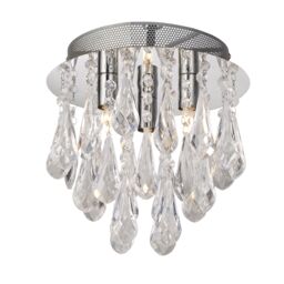Lighting Collection 3Lt Ceiling Flush Chrome With Clear Acrylic Drops Ceiling Light in Silver