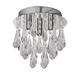 Lighting Collection 3Lt Ceiling Flush Chrome With Clear Acrylic Drops Ceiling Light in Silver - thumbnail 3