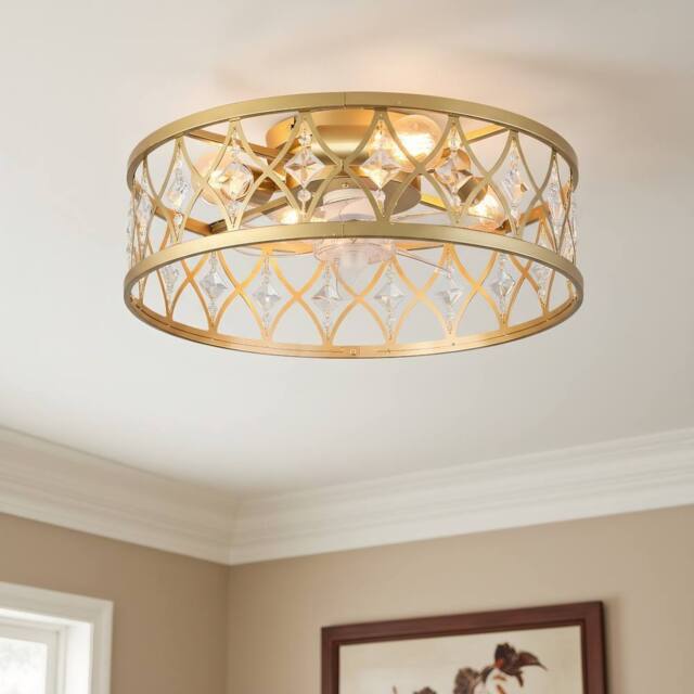NIVOR 4 Light Gold Crystal Caged Ceiling Fan with Remote/APP Reversible E27 - image 1