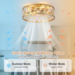 NIVOR 4 Light Gold Crystal Caged Ceiling Fan with Remote/APP Reversible E27 - thumbnail 6