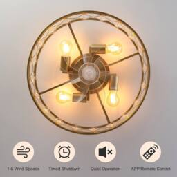 NIVOR 4 Light Gold Crystal Caged Ceiling Fan with Remote/APP Reversible E27 - thumbnail 4