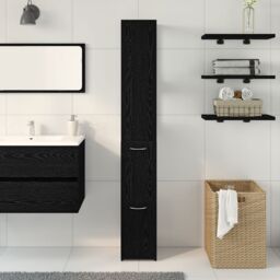 Berkfield Home Black Oak Bathroom Cabinet 25x25x170 cm Made of Engineered Wood - Size: 25 x 25 x 170 cm - thumbnail 4
