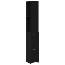 Berkfield Home Black Oak Bathroom Cabinet 25x25x170 cm Made of Engineered Wood - Size: 25 x 25 x 170 cm