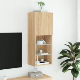 Berkfield Home TV Cabinet with LED Lights Sonoma Oak 40.5x30x102 cm in Brown - thumbnail 4