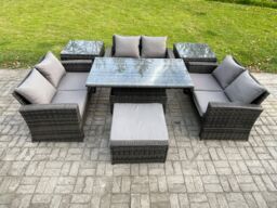Fimous 7 pieces Outdoor Lounge Sofa Set Wicker PE Rattan Garden Furniture Set with Rising Lifting Table Double Seat Sofa in Dark Grey - thumbnail 1