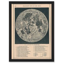 Artery8 Map Illustrated Antique Telescopic Moon A4 Artwork Framed Wall Art Print in Black - thumbnail 1