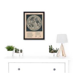 Artery8 Map Illustrated Antique Telescopic Moon A4 Artwork Framed Wall Art Print in Black - thumbnail 2
