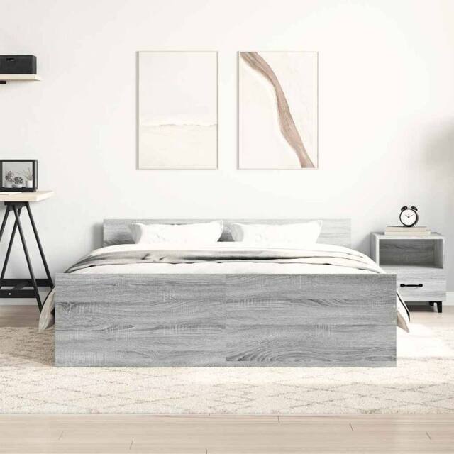 Berkfield Home Durable Bed Frame with Headboard & Footboard Grey Sonoma 150x20 - Size: King - image 1