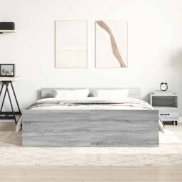 Berkfield Home Durable Bed Frame with Headboard & Footboard Grey Sonoma 150x20 - Size: King - thumbnail 1