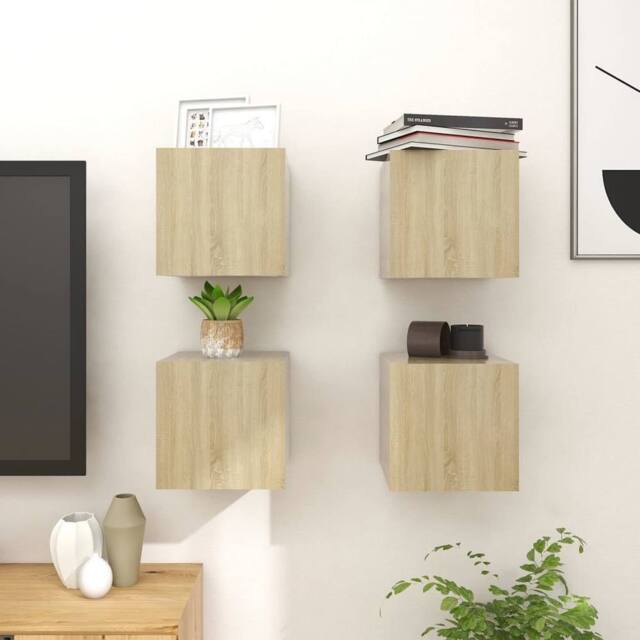 Berkfield Home Wall Mounted TV Cabinets 4 pcs Sonoma Oak 30.5x30x30 cm in Brown - image 1