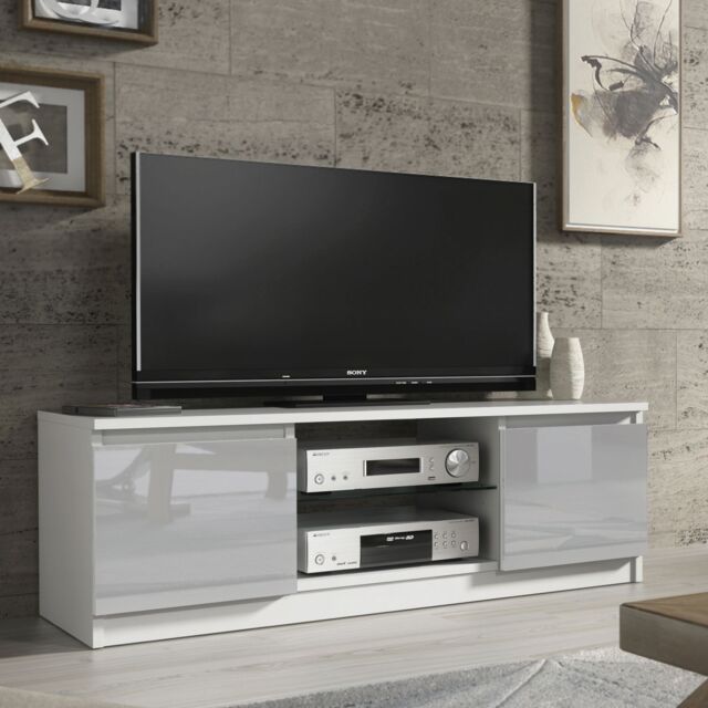 Creative Furniture TV Unit 120cm Modern - White with High Gloss Grey Doors - image 1