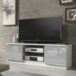 Creative Furniture TV Unit 120cm Modern - White with High Gloss Grey Doors - thumbnail 6