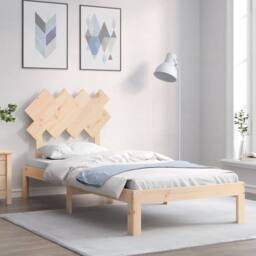 Berkfield Home Beautiful Bed Frame with Headboard 90x200 cm Solid Wood in Light Tan - thumbnail 2
