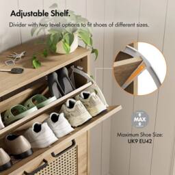 NESTLUNE Shoe Storage Cabinet for Hall, Rattan Light Wood Effect in Brown - Size: 100 cm x 15 cm - thumbnail 4