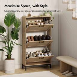 NESTLUNE Shoe Storage Cabinet for Hall, Rattan Light Wood Effect in Brown - Size: 100 cm x 15 cm - thumbnail 2