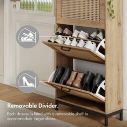 NESTLUNE Shoe Storage Cabinet for Hall, Rattan Light Wood Effect in Brown - Size: 100 cm x 15 cm - thumbnail 3