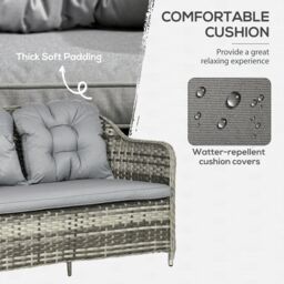 OUTSUNNY 4 PCS Rattan Garden Furniture, Padded Cushions Conversation Sofa Set in Grey - thumbnail 5