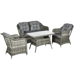 OUTSUNNY 4 PCS Rattan Garden Furniture, Padded Cushions Conversation Sofa Set in Grey - thumbnail 2