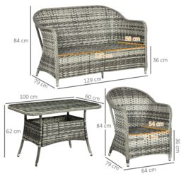 OUTSUNNY 4 PCS Rattan Garden Furniture, Padded Cushions Conversation Sofa Set in Grey - thumbnail 3