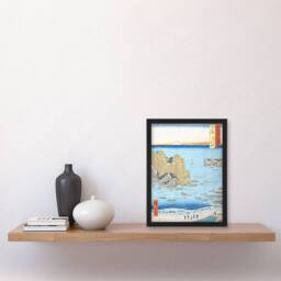 Artery8 Shimosa Province Choshi Beach Vintage Framed Wall Art Print Hiroshige in Blue - Size: A4 - thumbnail 4