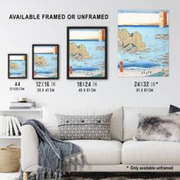Artery8 Shimosa Province Choshi Beach Vintage Framed Wall Art Print Hiroshige in Blue - Size: A4 - thumbnail 3