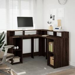 Berkfield Home Desk with LED Lights Brown Oak 130x130x91 cm Engineered Wood - Size: 130 x 130 x 91 cm - thumbnail 4
