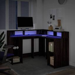 Berkfield Home Desk with LED Lights Brown Oak 130x130x91 cm Engineered Wood - Size: 130 x 130 x 91 cm - thumbnail 5