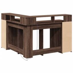 Berkfield Home Desk with LED Lights Brown Oak 130x130x91 cm Engineered Wood - Size: 130 x 130 x 91 cm - thumbnail 8