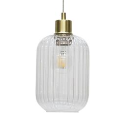 First Choice Lighting Set of 2 Batley - Clear Ribbed Glass with Satin Brass Pendant Fittings - thumbnail 3