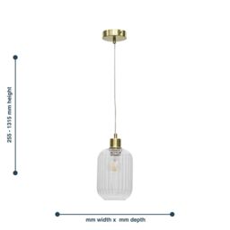 First Choice Lighting Set of 2 Batley - Clear Ribbed Glass with Satin Brass Pendant Fittings - thumbnail 6