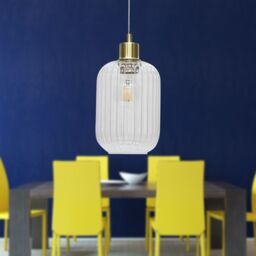 First Choice Lighting Set of 2 Batley - Clear Ribbed Glass with Satin Brass Pendant Fittings - thumbnail 4