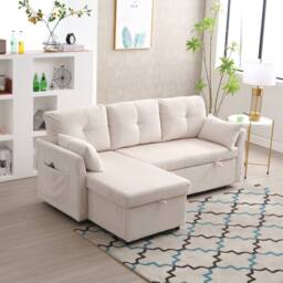 Matteo Beige Corduroy L-Shape Sectional Sofa Bed with Storage Chaise - thumbnail 8