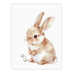 "Artery8 Adorable Fluffy Baby Bunny Animal Watercolour Wall Art Print in Beige - Size: W24"" x H32""" - thumbnail 1